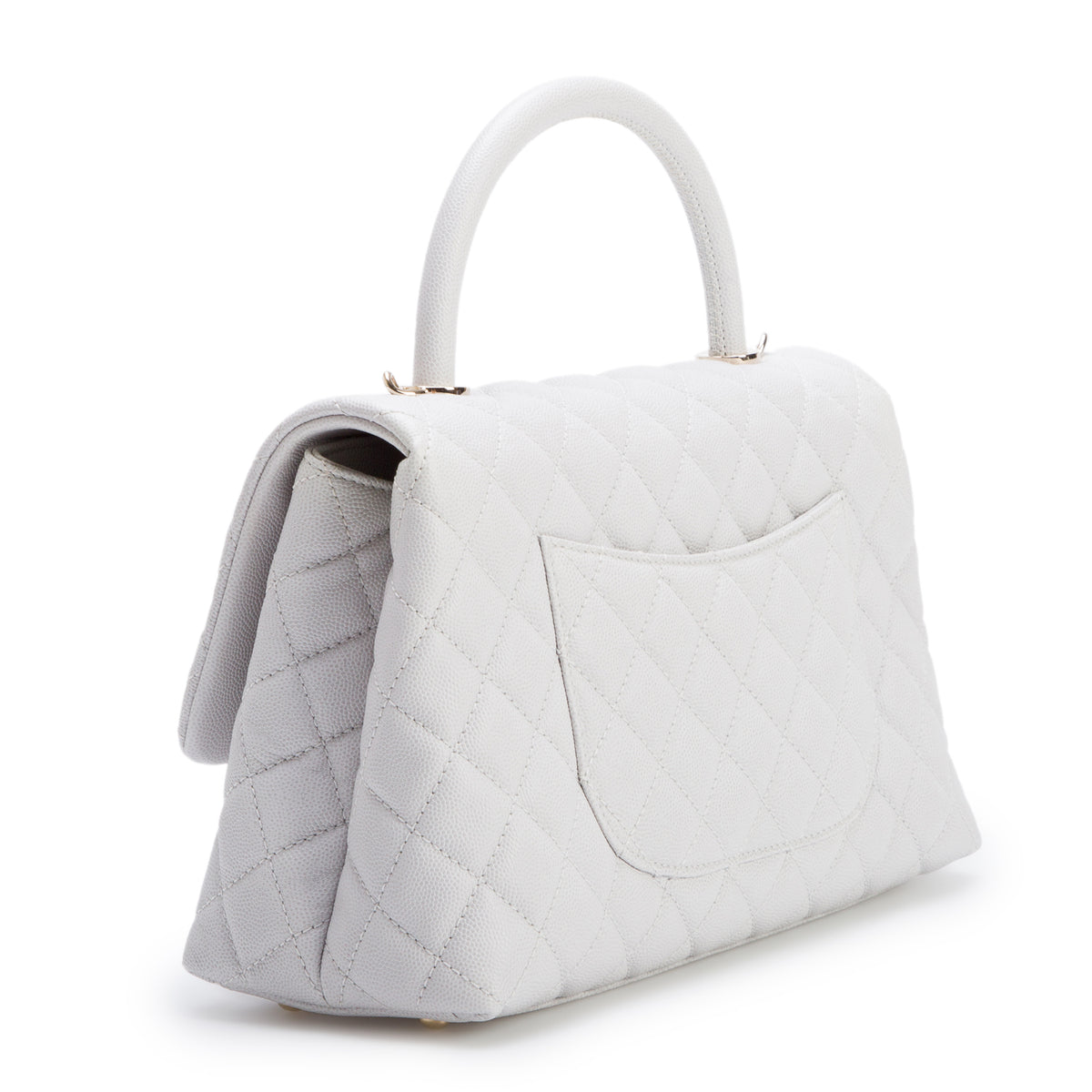Chanel Light Grey Caviar Quilted Small Coco Handle Flap w/ Box, Authenticity Card & Strap
