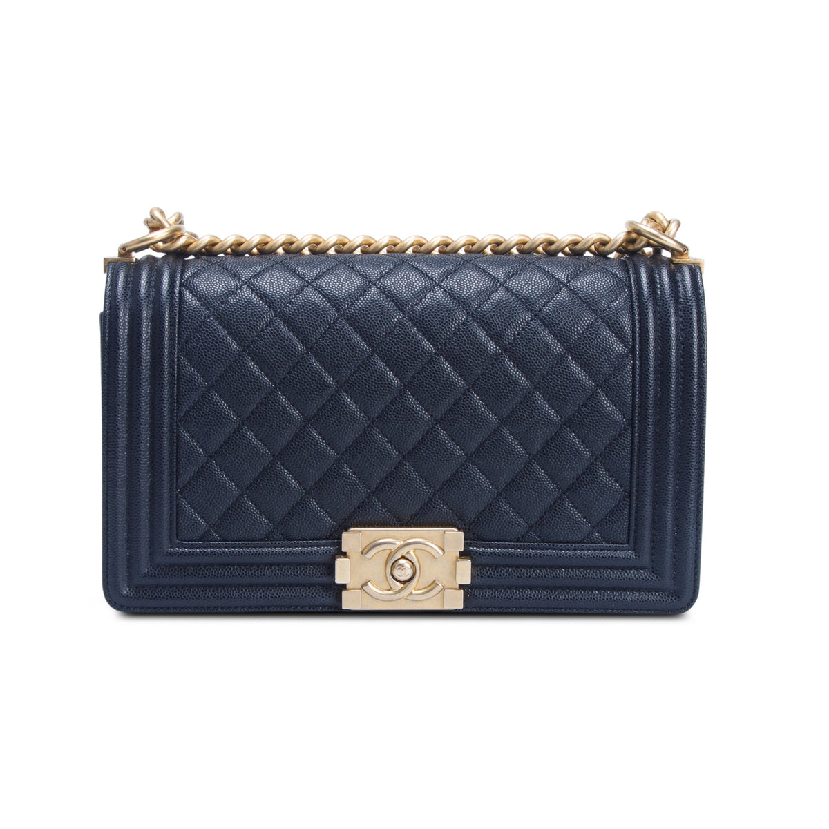 Chanel Black Quilted Caviar Medium Boy Flap Bag w/ Box & Authenticity Card