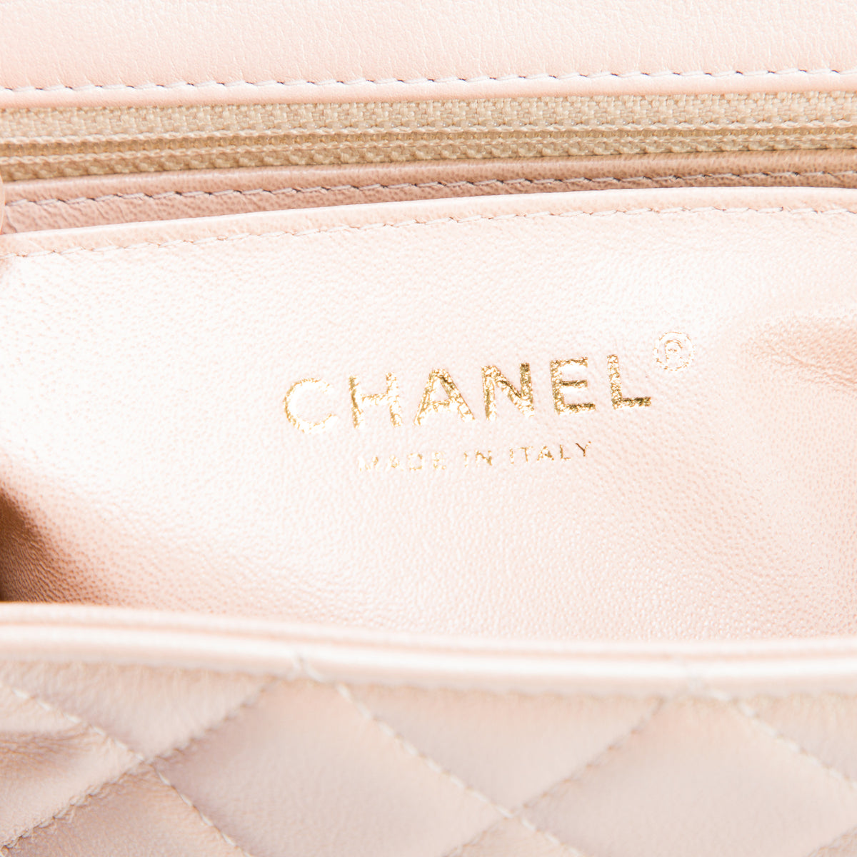 Chanel 2021 Iridescent Beige Lambskin Quilted Mini Rectangular Flap Bag w/ Box & Authenticity Card