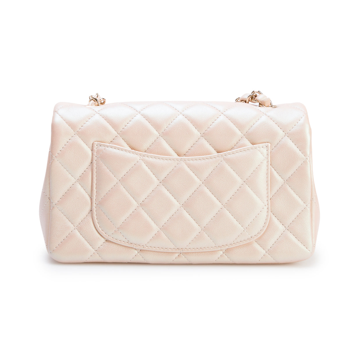 Chanel 2021 Iridescent Beige Lambskin Quilted Mini Rectangular Flap Bag w/ Box & Authenticity Card