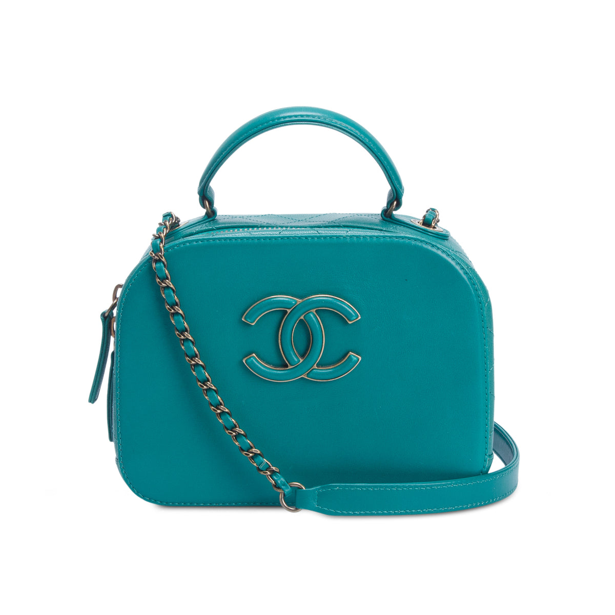 Chanel Green Shiny Calfskin Goatskin Small Coco Curve Vanity Bag w/ Box
