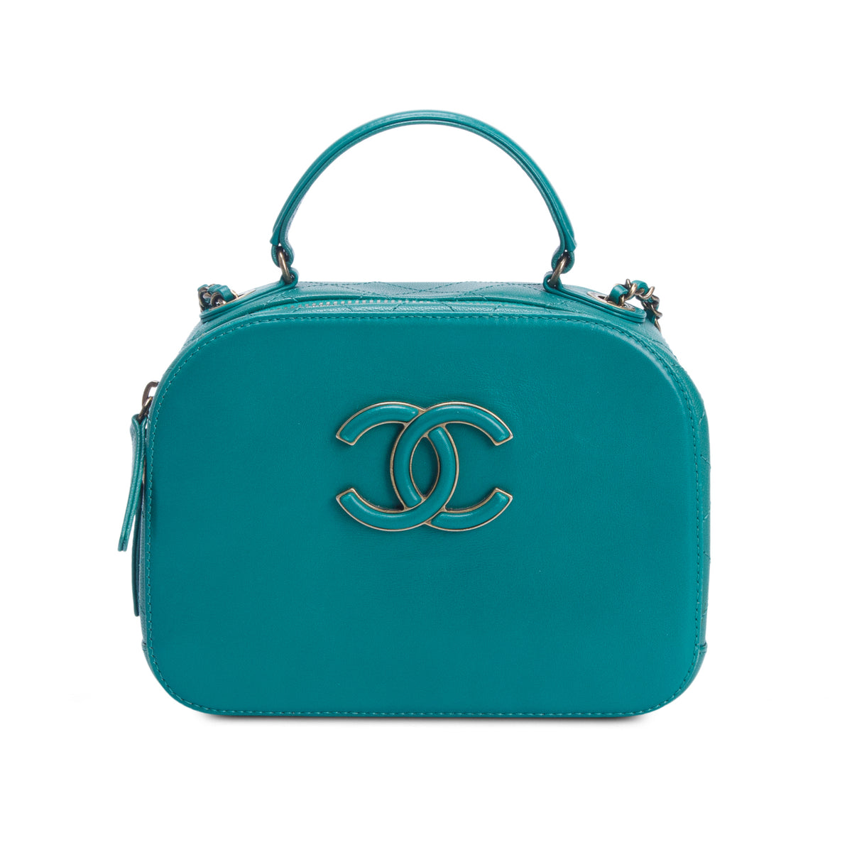 Chanel Green Shiny Calfskin Goatskin Small Coco Curve Vanity Bag w/ Box