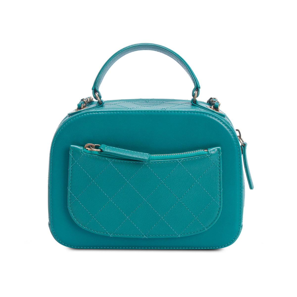 Chanel Green Shiny Calfskin Goatskin Small Coco Curve Vanity Bag w/ Box