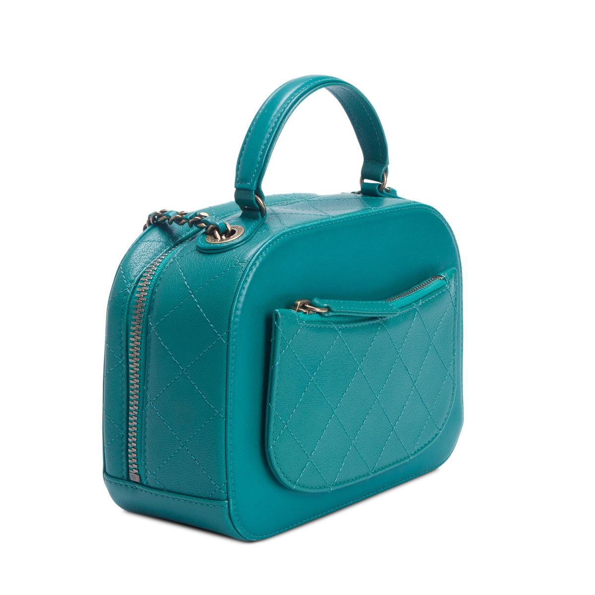 Chanel Green Shiny Calfskin Goatskin Small Coco Curve Vanity Bag w/ Box