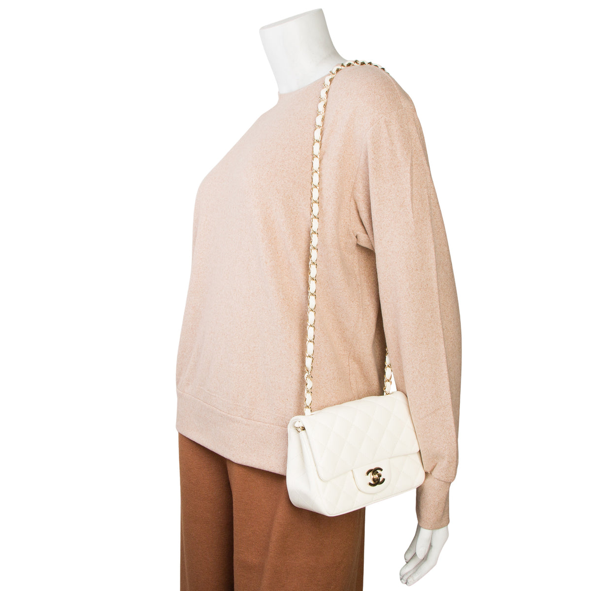 Chanel White Quilted Lambskin Leather Classic Square Mini Flap Bag w/ Box