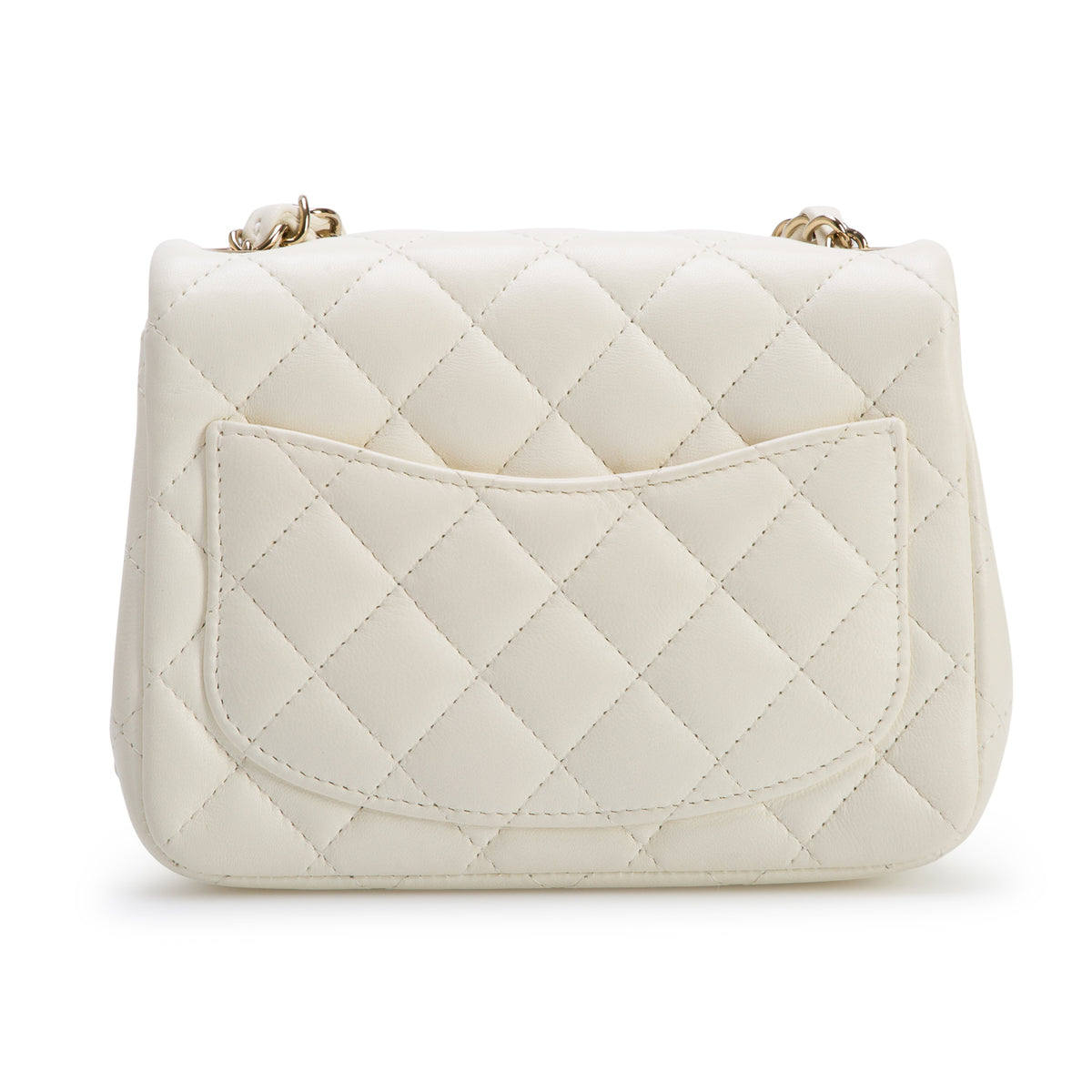 Chanel White Quilted Lambskin Leather Classic Square Mini Flap Bag w/ Box