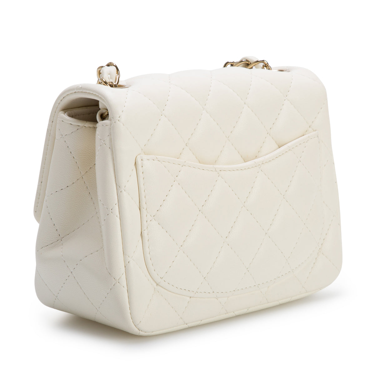Chanel White Quilted Lambskin Leather Classic Square Mini Flap Bag w/ Box