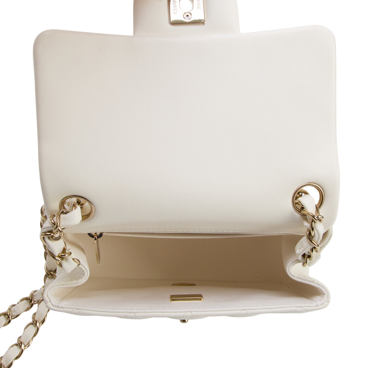 Chanel White Quilted Lambskin Leather Classic Square Mini Flap Bag w/ Box