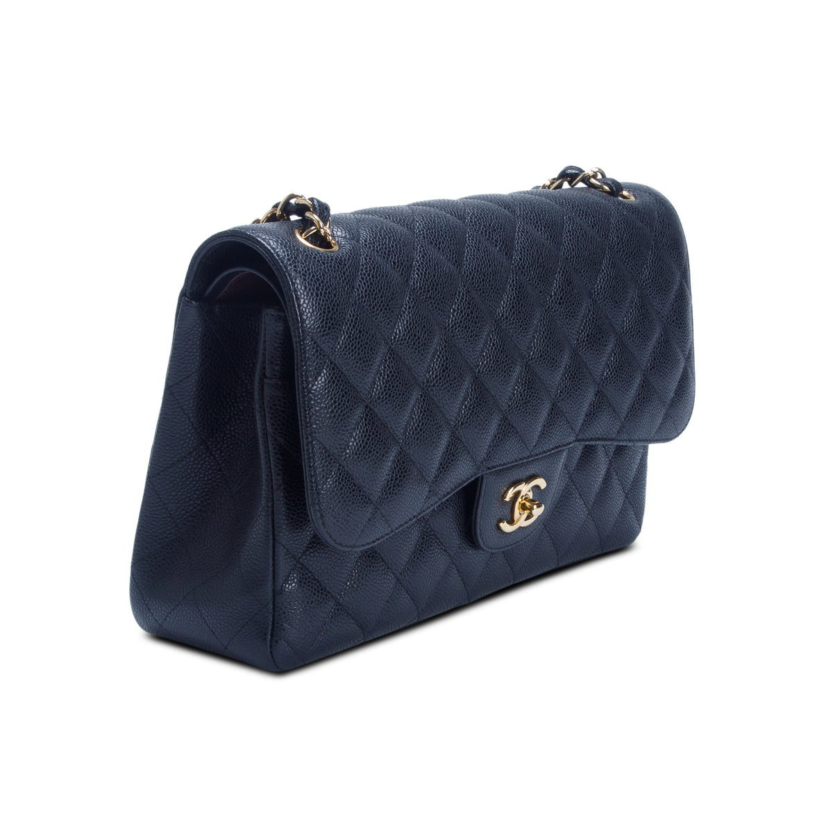 Chanel Black Caviar Quilted Leather Classic Jumbo Double Flap Bag w/ Authenticity Card