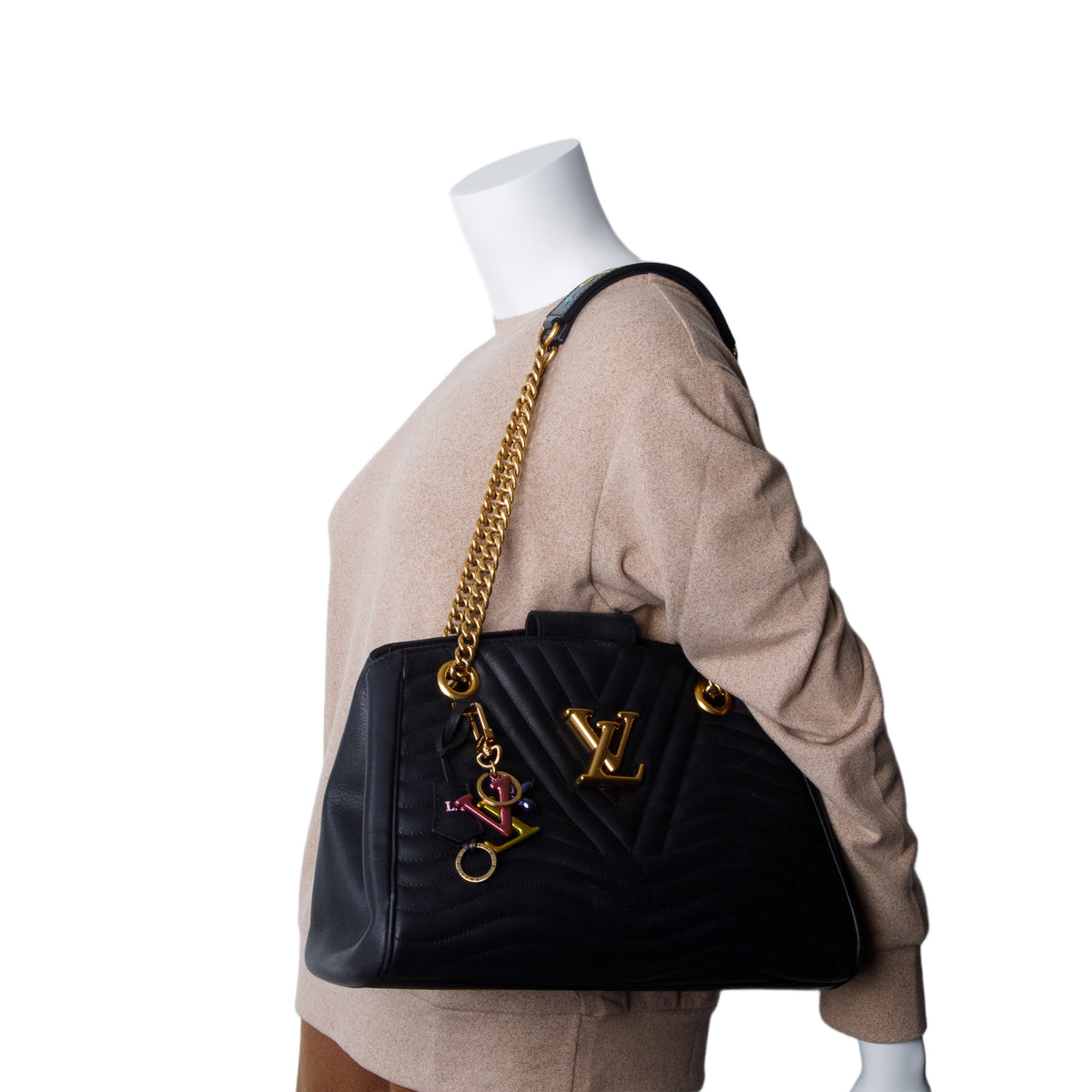 Louis Vuitton Black Calfskin Quilted New Wave Chain Tote w/ Box
