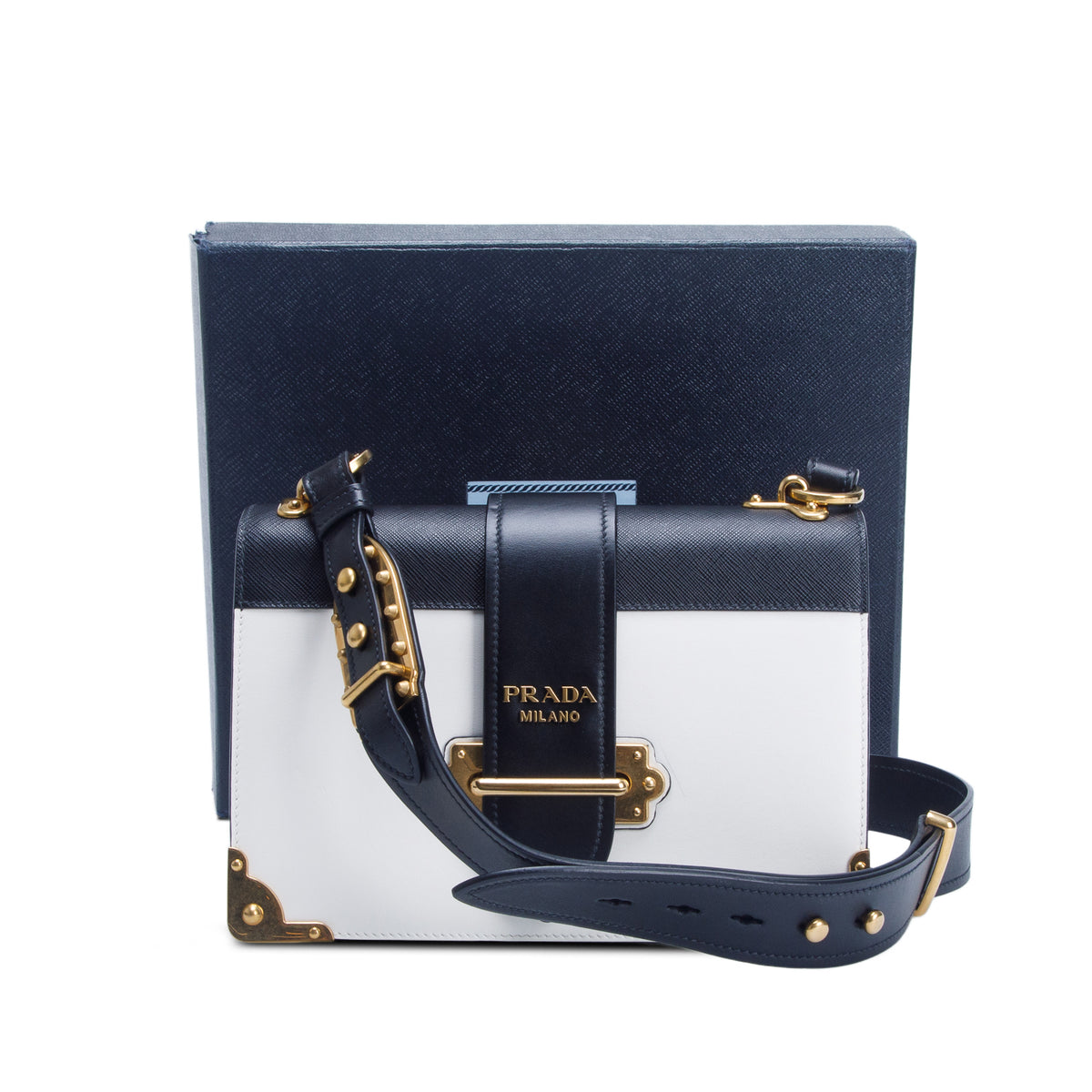 Prada White/Black City Calf Saffiano Cahier Bag w/ Box & Authenticity Card