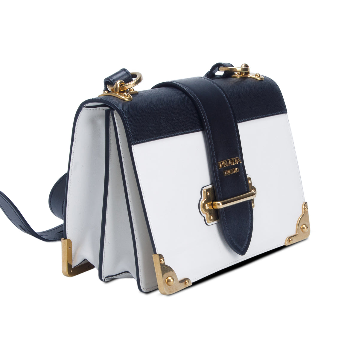 Prada White/Black City Calf Saffiano Cahier Bag w/ Box & Authenticity Card