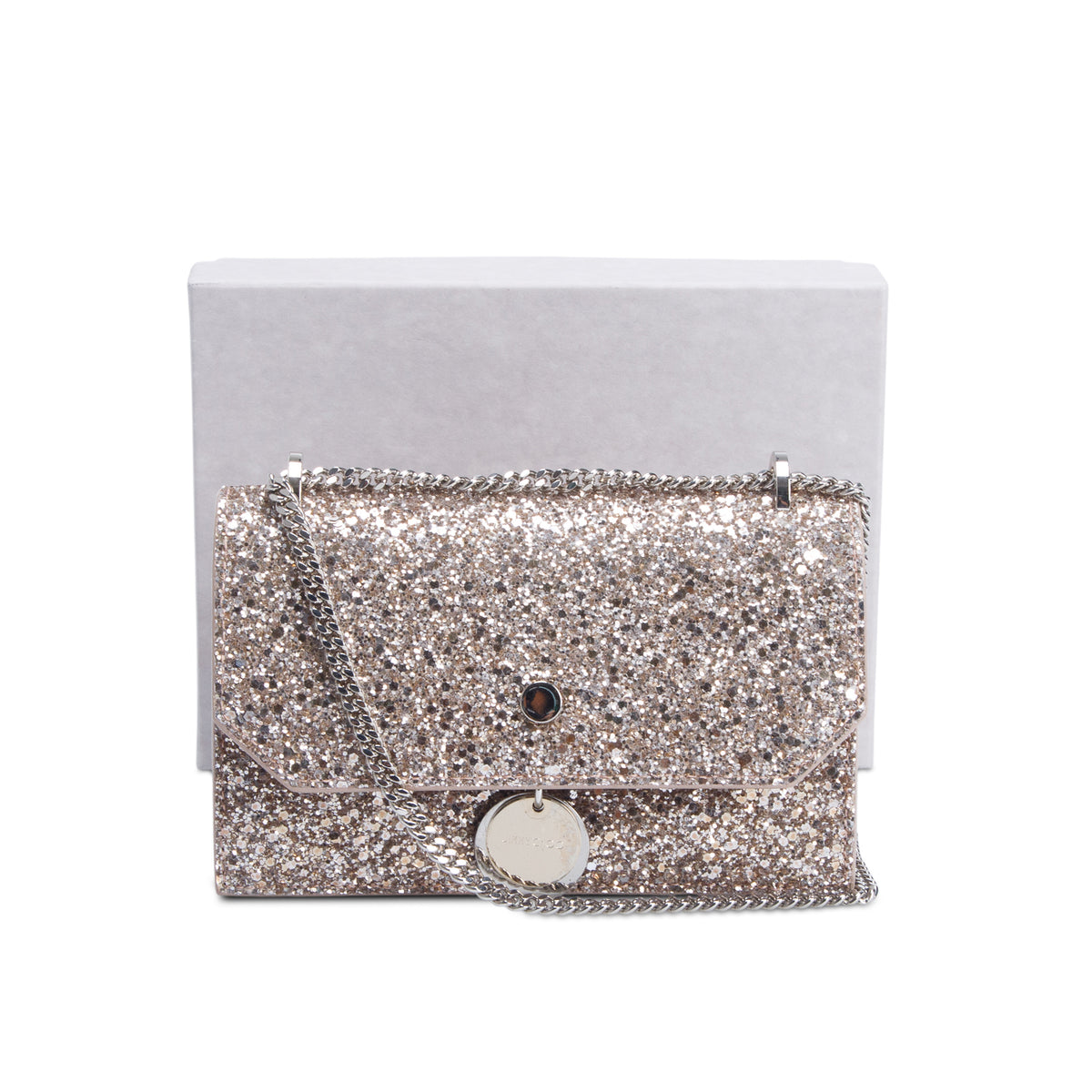 Jimmy Choo Gold Glitter Mini Finley Shoulder Bag w/ Box & Receipt