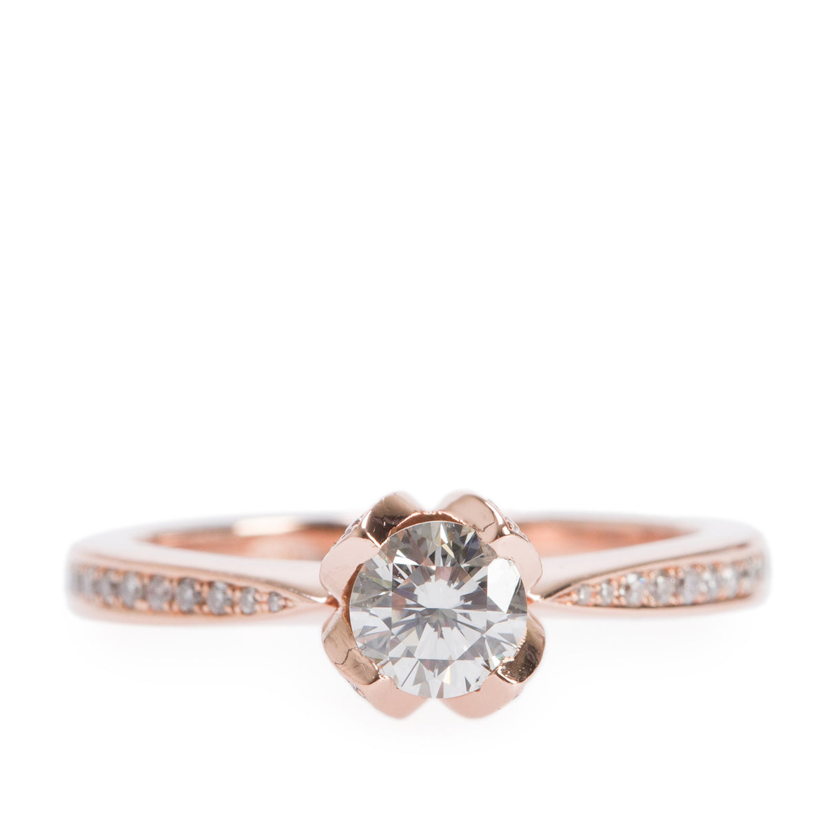 14k Rose Gold 0.54 ct. Round Cut Diamond Engagement Ring, Size 7