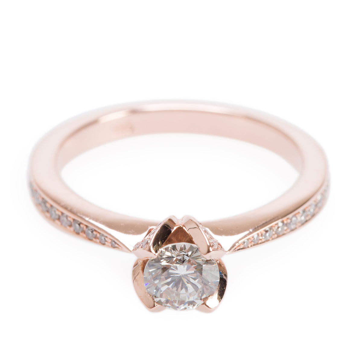 14k Rose Gold 0.54 ct. Round Cut Diamond Engagement Ring, Size 7