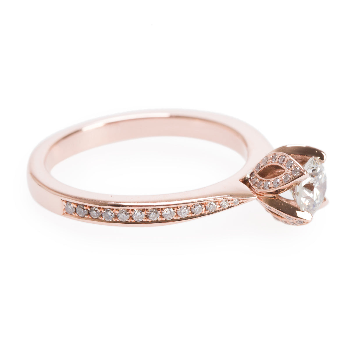14k Rose Gold 0.54 ct. Round Cut Diamond Engagement Ring, Size 7