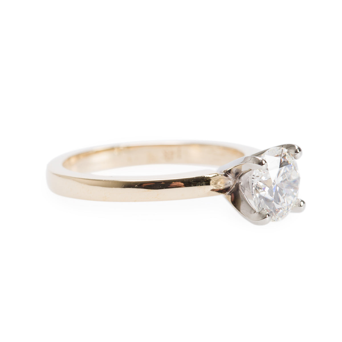 14k Yellow & White Gold 0.90 ct. Round Cut Diamond Solitaire Engagement Ring, Size 4.5 w/ GIA Certificate