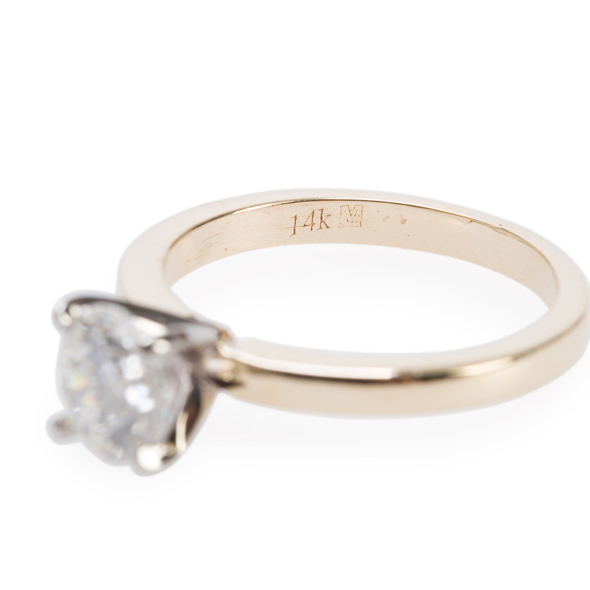 14k Yellow & White Gold 0.90 ct. Round Cut Diamond Solitaire Engagement Ring, Size 4.5 w/ GIA Certificate