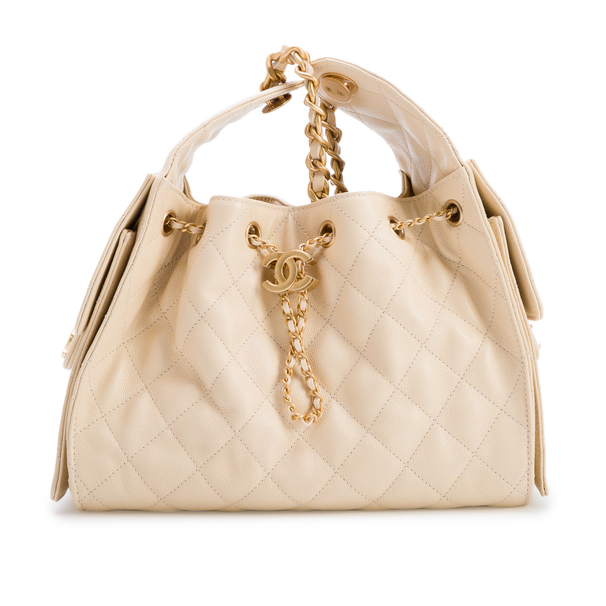Chanel Beige Caviar Quilted Small Chanel 25 Handbag w/ Box