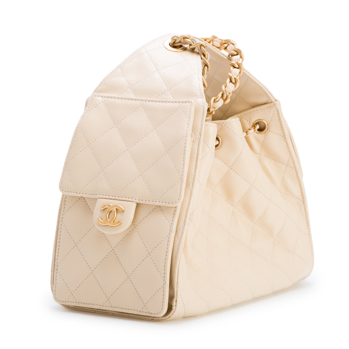 Chanel Beige Caviar Quilted Small Chanel 25 Handbag w/ Box