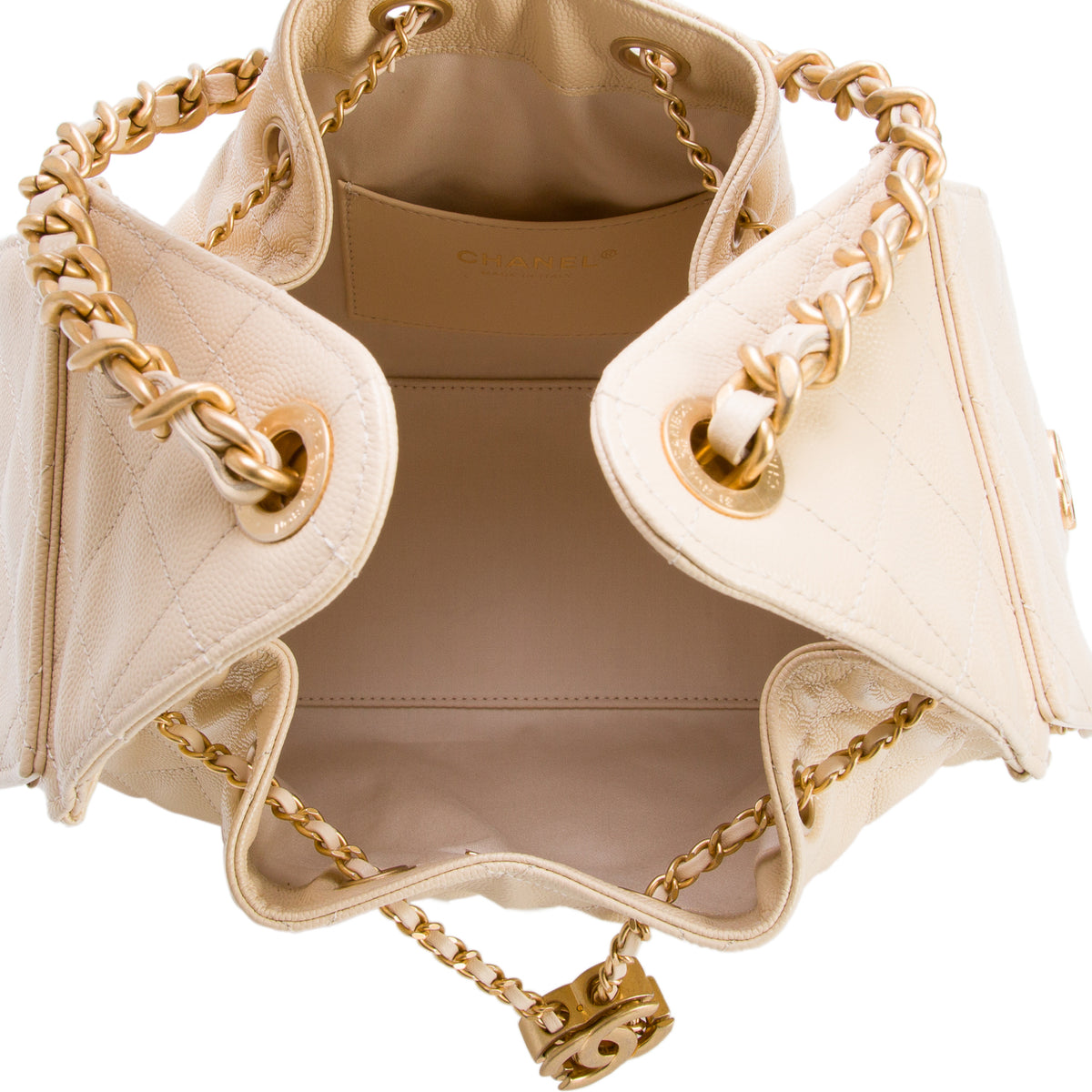 Chanel Beige Caviar Quilted Small Chanel 25 Handbag w/ Box