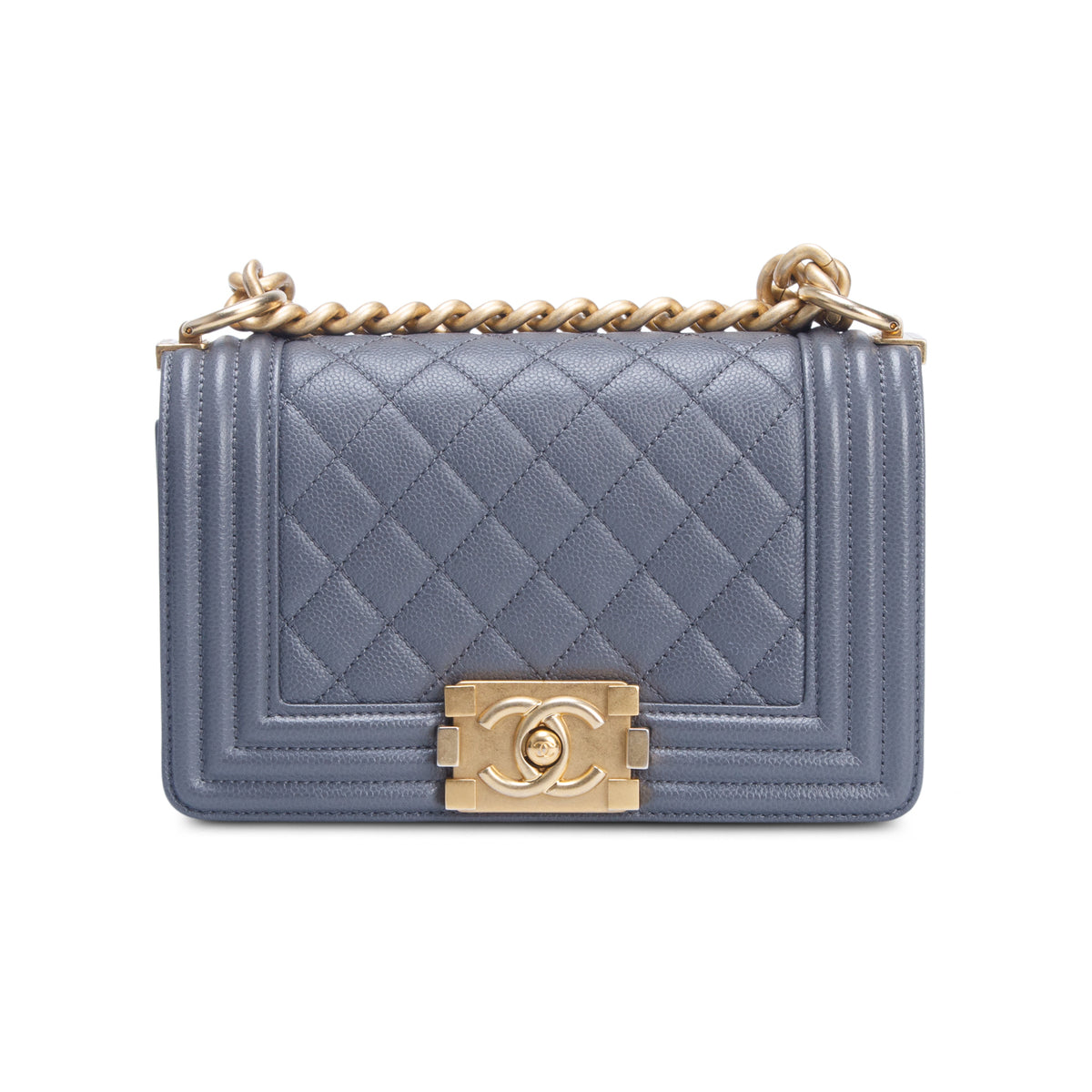 Chanel Grey Caviar Quilted Leather Small Boy Bag w/ Box