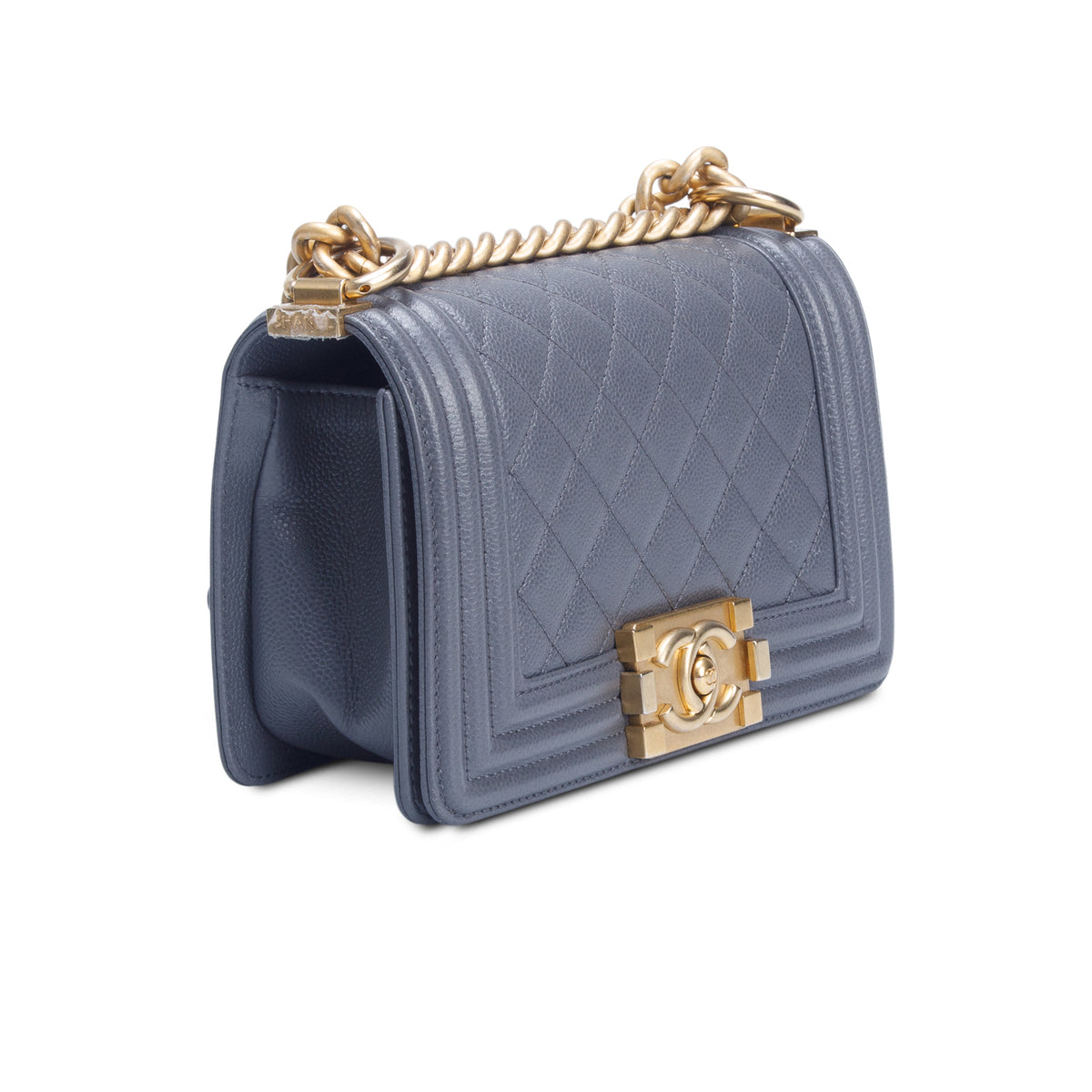 Chanel Grey Caviar Quilted Leather Small Boy Bag w/ Box