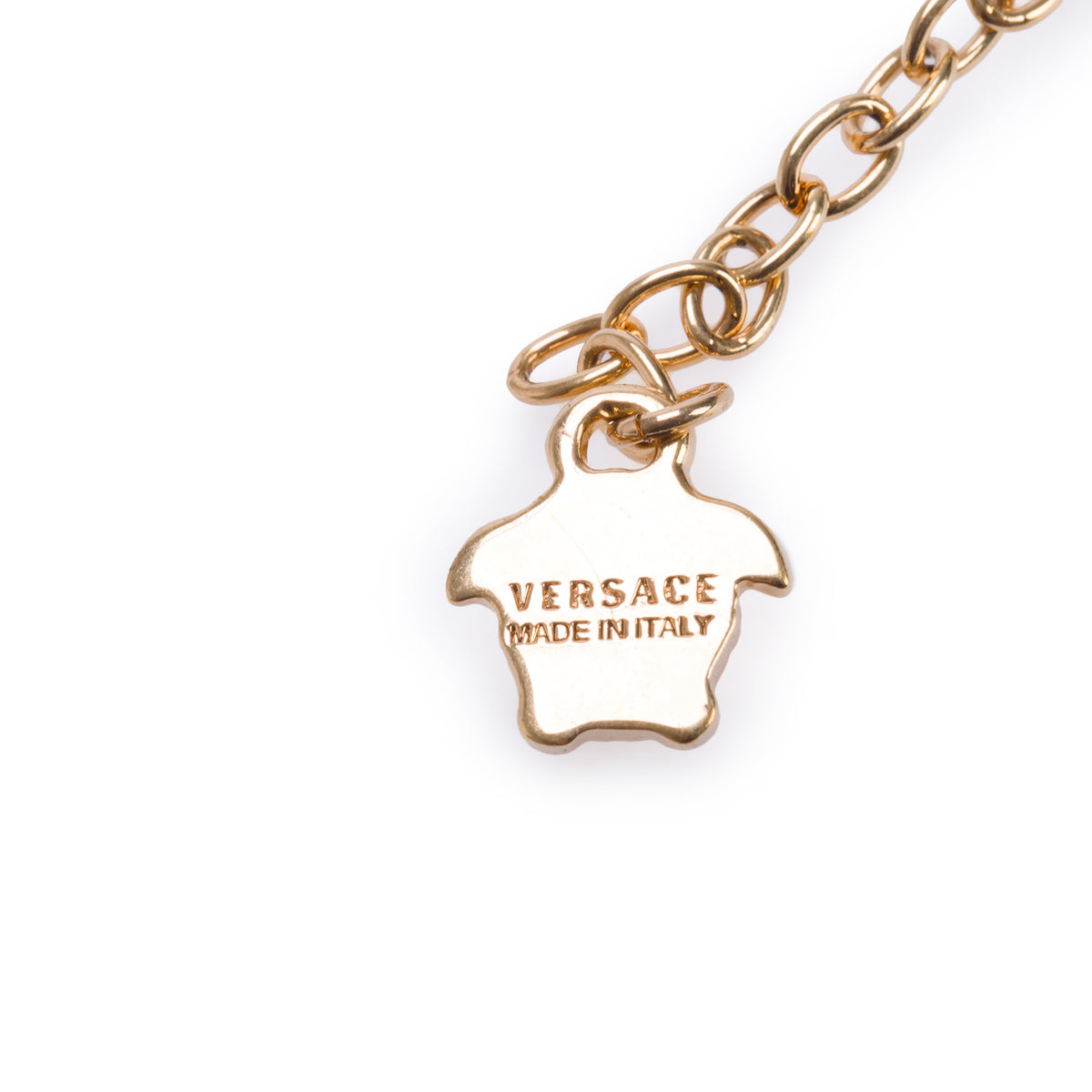Versace Gold Plated Crystal Logo Charm Necklace