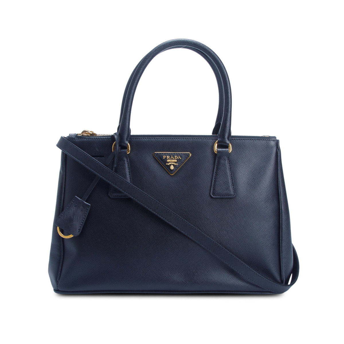 Prada Black Saffiano Lux Leather Small Double Zip Galleria Tote w/ Authenticity Card & Strap