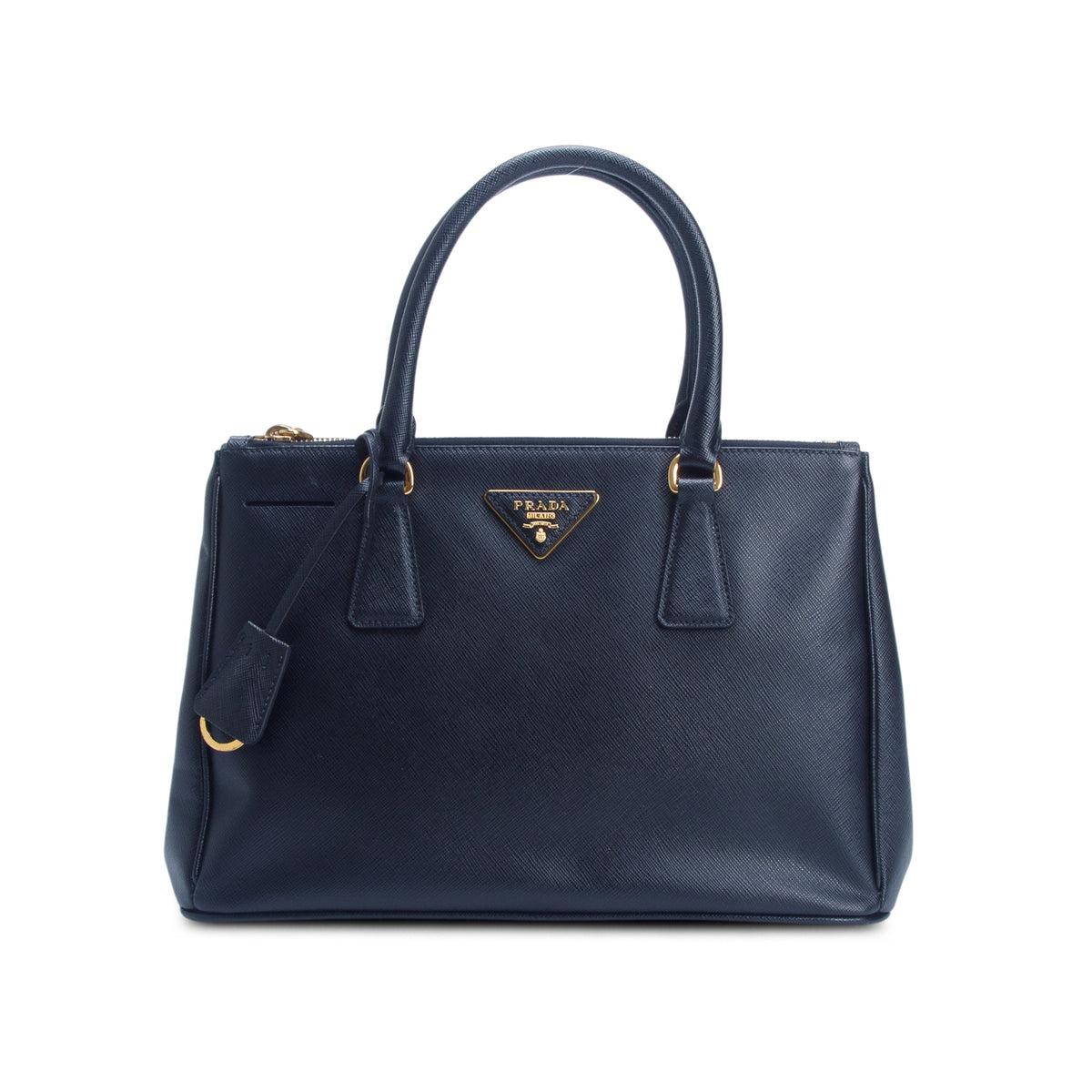 Prada Black Saffiano Lux Leather Small Double Zip Galleria Tote w/ Authenticity Card & Strap