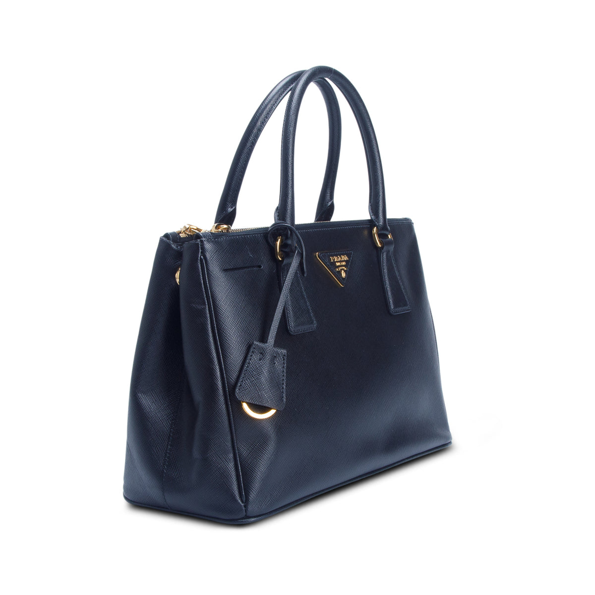 Prada Black Saffiano Lux Leather Small Double Zip Galleria Tote w/ Authenticity Card & Strap