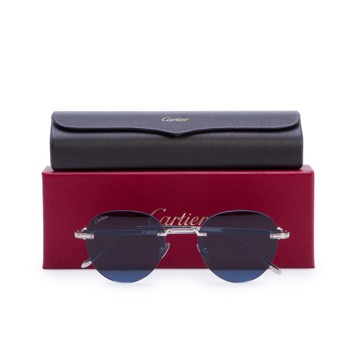 Cartier CT0331S Titanium Pasha de Blue  Round Sunglasses w/ Box & Case