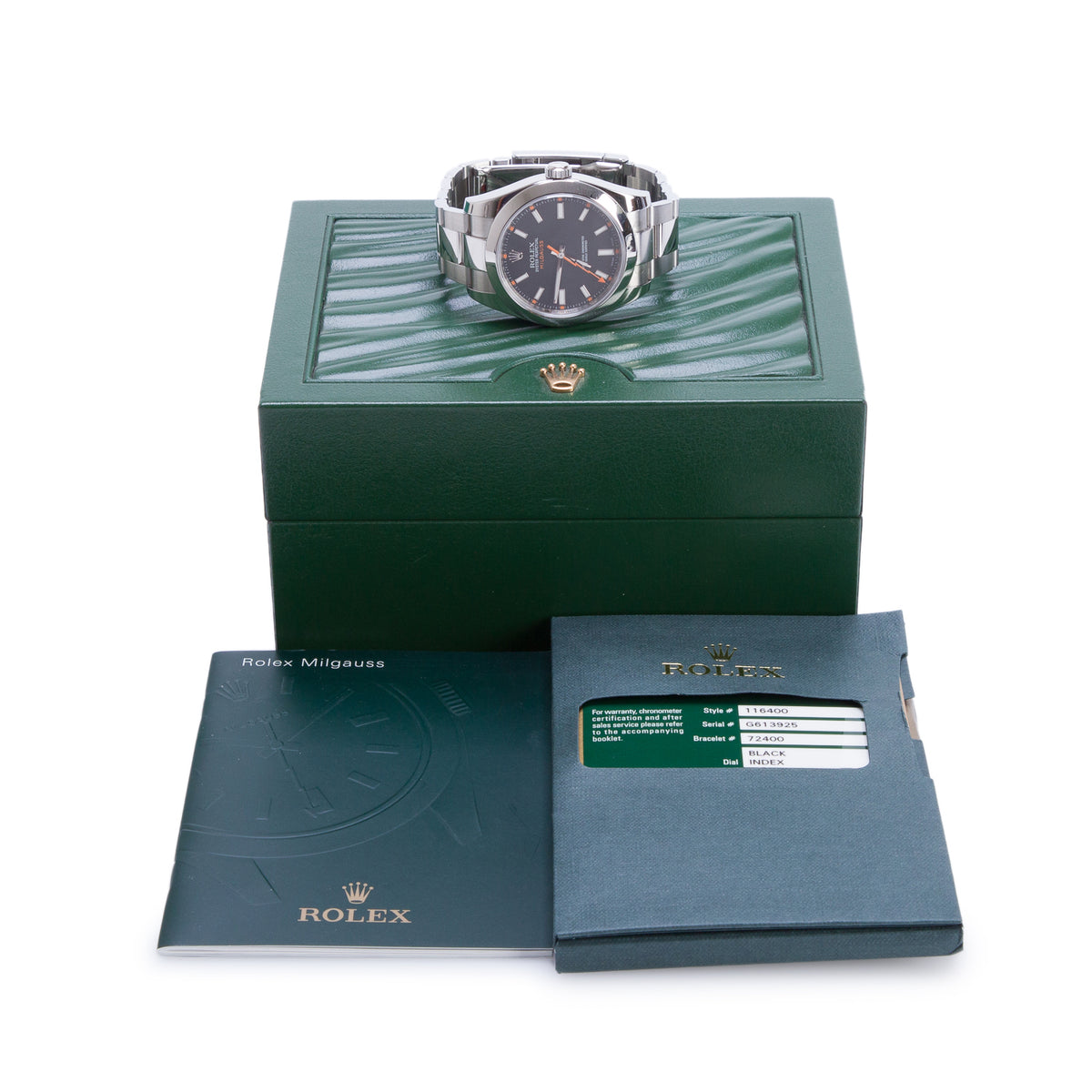 Rolex Stainless Steel Milgauss 40 MM Automatic Watch Black Dial 116400GV w/ Box & Papers