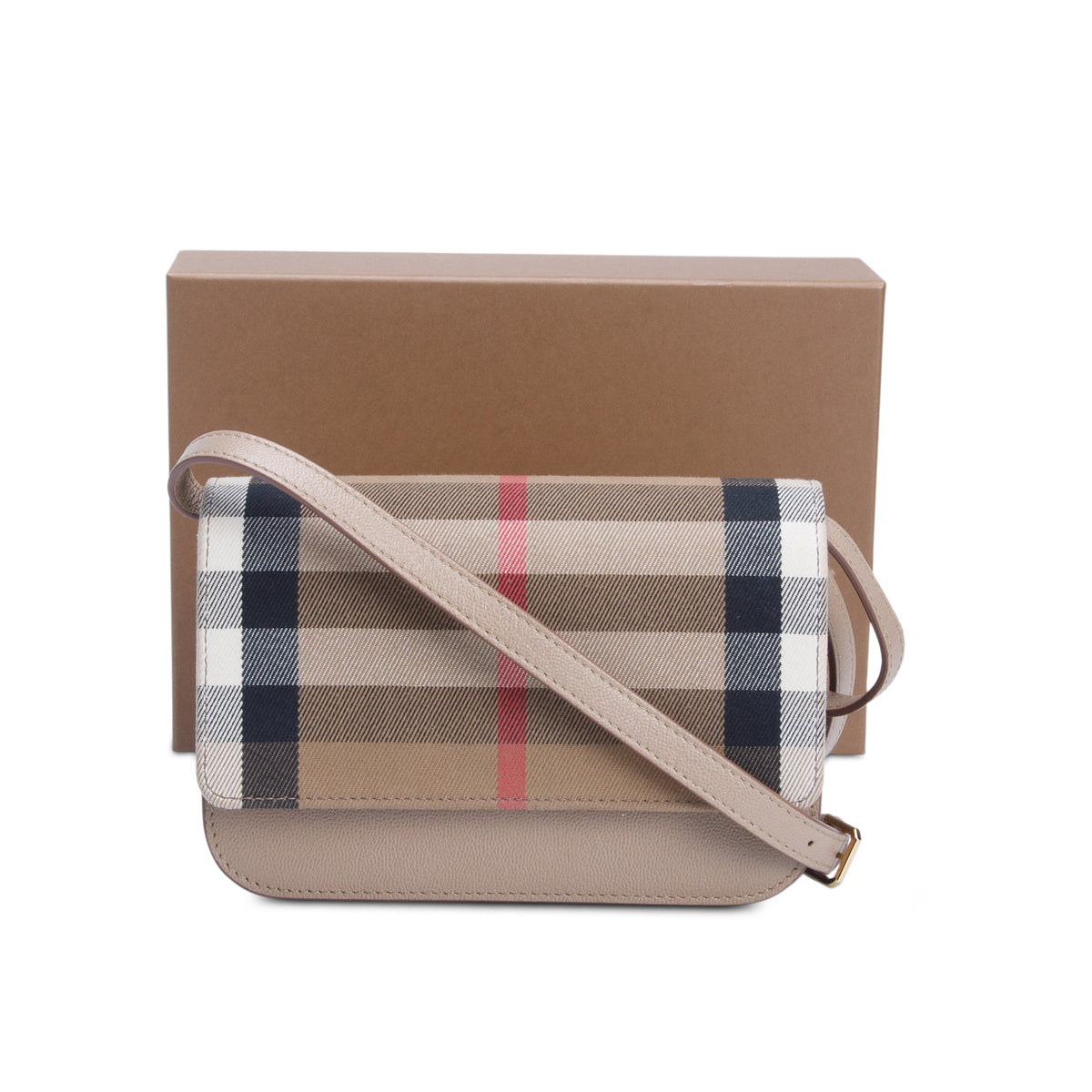 Burberry Brown House Check Grained Calfskin Small Madison Shoulder Bag w/ Box