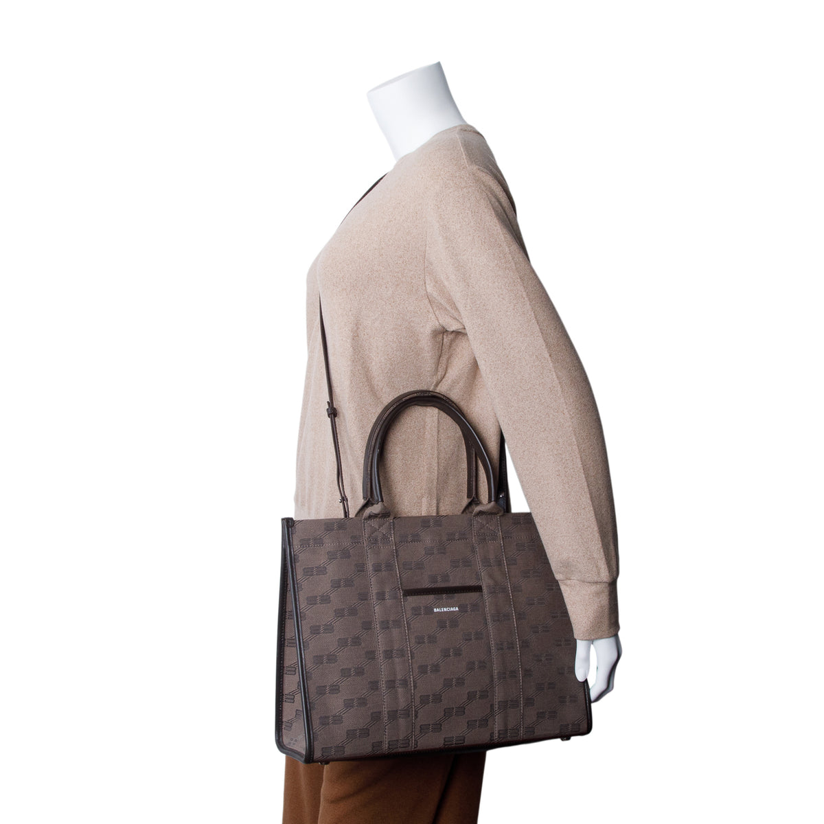 Balenciaga Brown Canvas BB Monogram Tote Bag w/ Strap