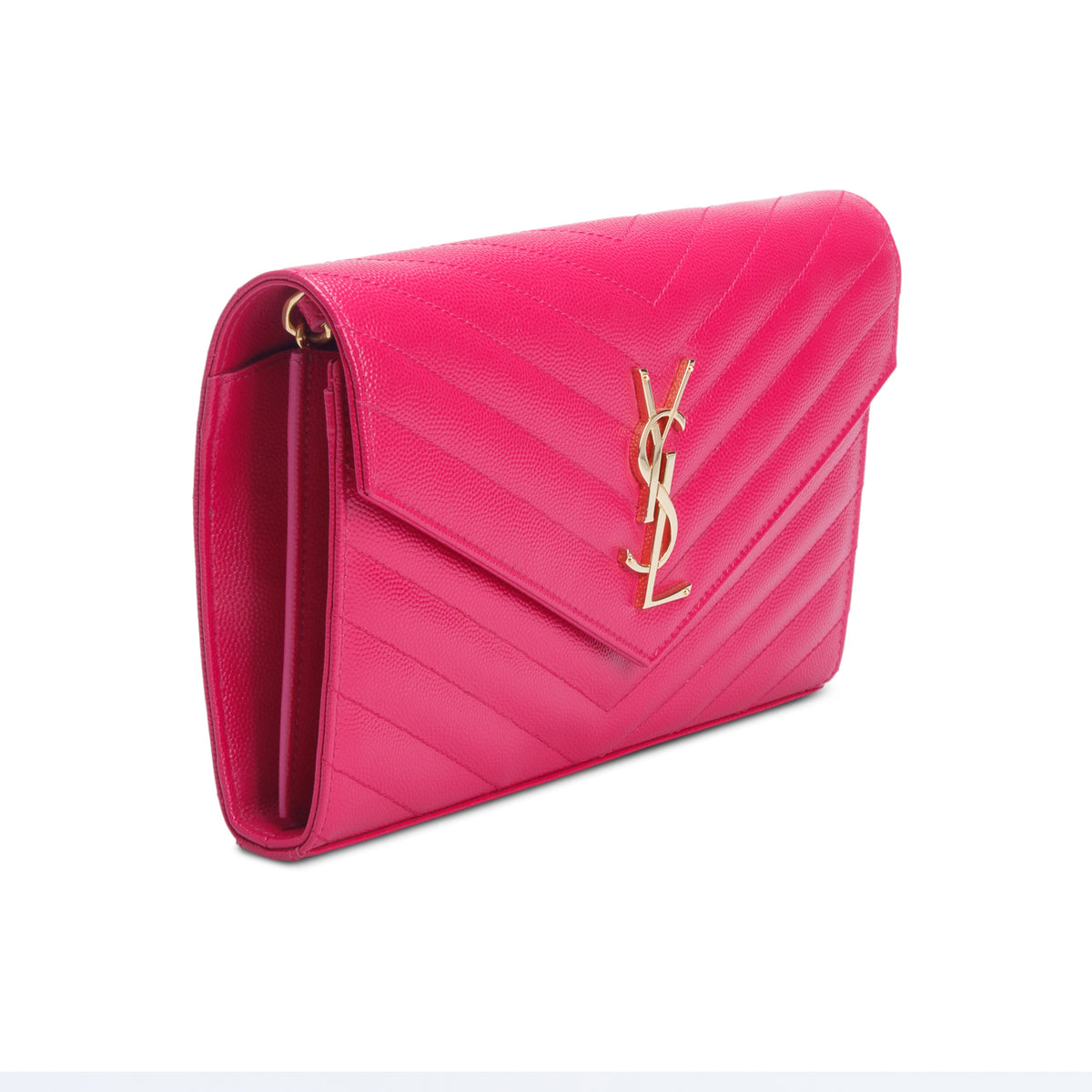 Saint Laurent Pink Grain De Poudre Chevron Cassandre Envelope Chain Wallet