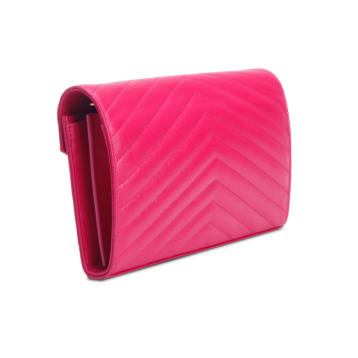 Saint Laurent Pink Grain De Poudre Chevron Cassandre Envelope Chain Wallet