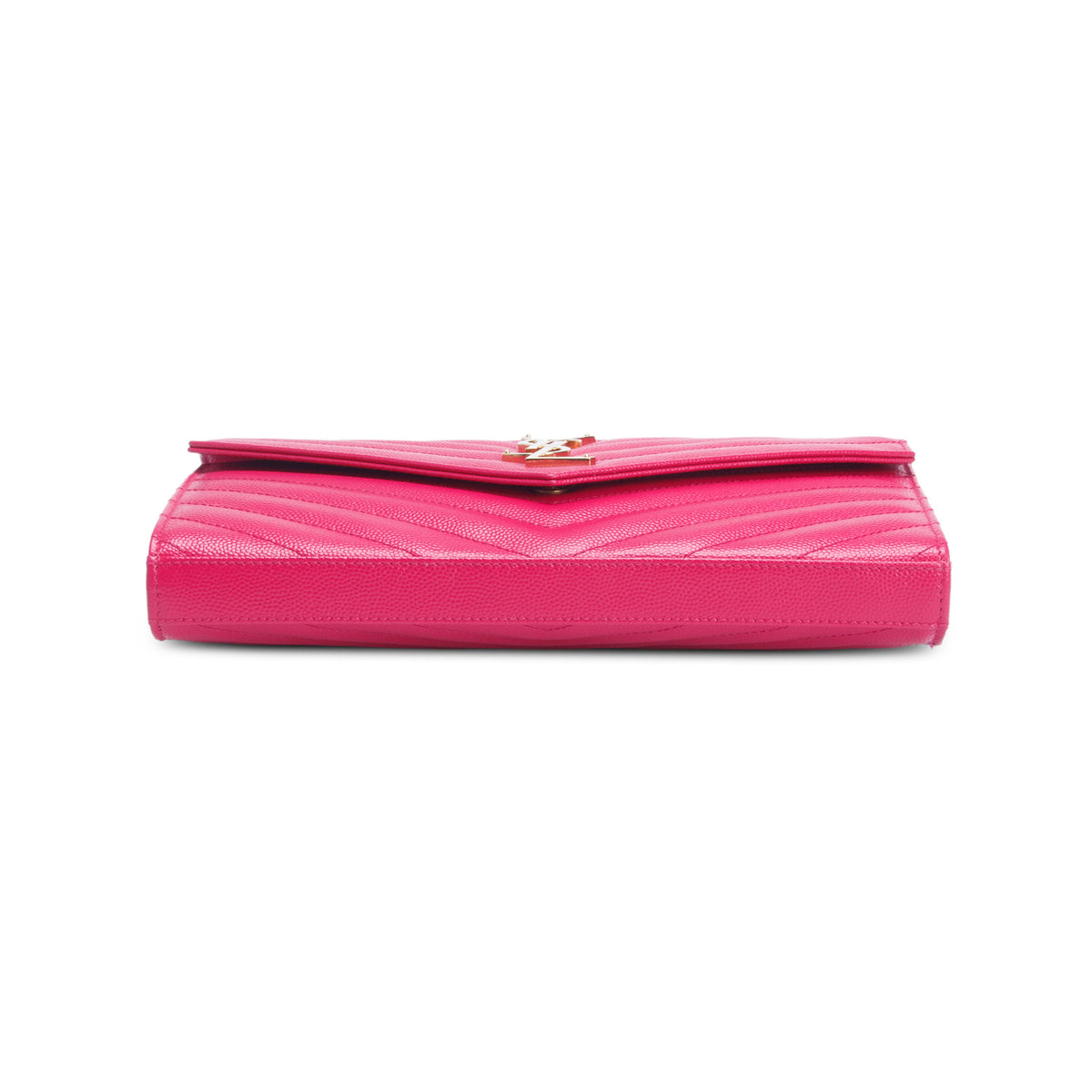 Saint Laurent Pink Grain De Poudre Chevron Cassandre Envelope Chain Wallet