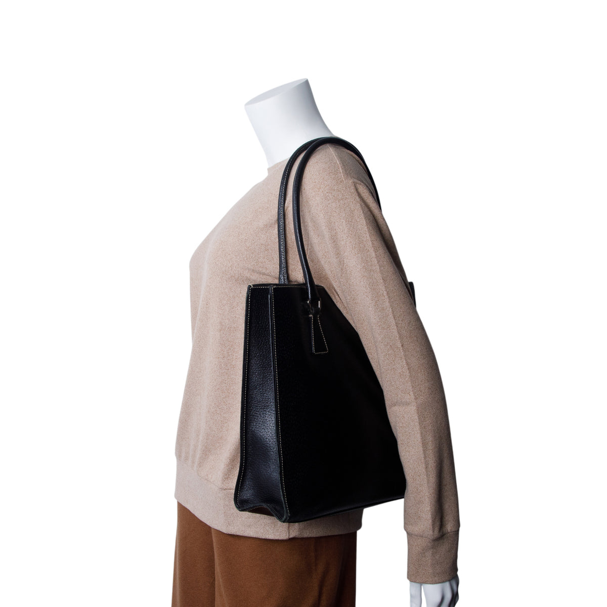 Prada Black Cinghiale Leather Triangle Tote