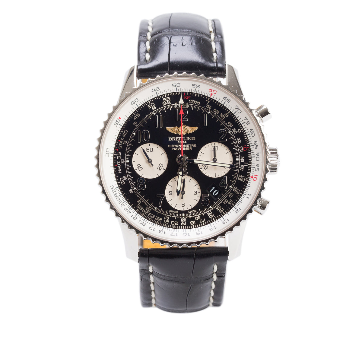 Breitling Stainless Steel Navitimer B01 43 MM Automatic Chronograph Watch Black Dial AB0120