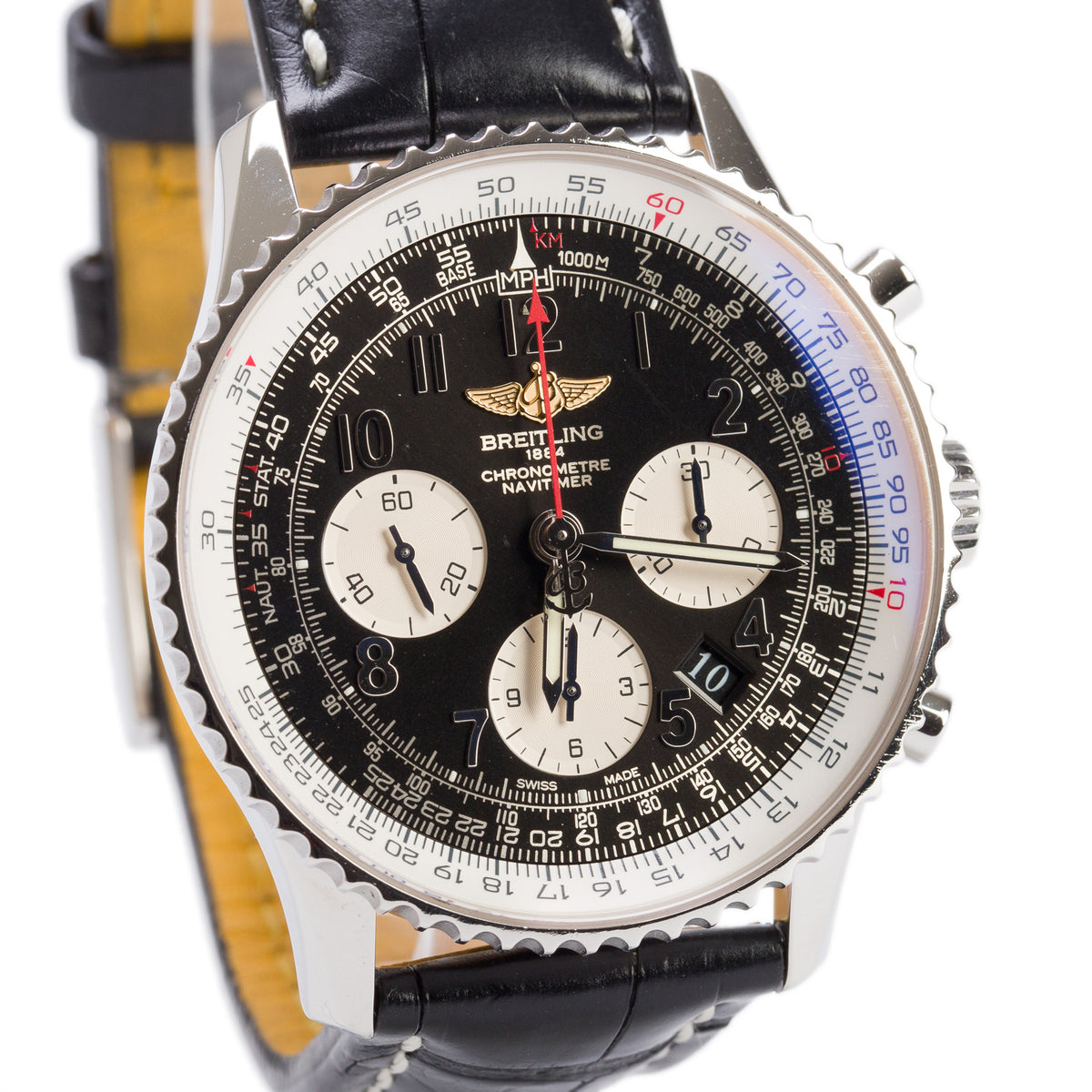 Breitling Stainless Steel Navitimer B01 43 MM Automatic Chronograph Watch Black Dial AB0120