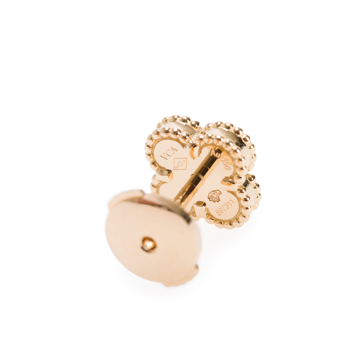 Van Cleef & Arpels 2025 18k Yellow Gold Sweet Alhambra Mother of Pearl Stud Earrings w/ Box & Certificate