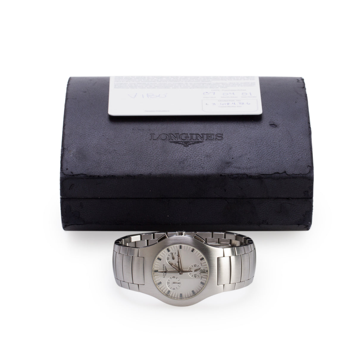 Longines Stainless Steel Oposition 38 MM Chronograph Quartz Watch White Dial w/ Box & Papers
