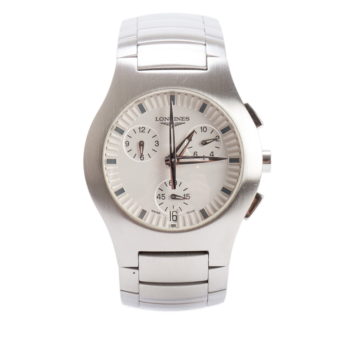 Longines Stainless Steel Oposition 38 MM Chronograph Quartz Watch White Dial w/ Box & Papers