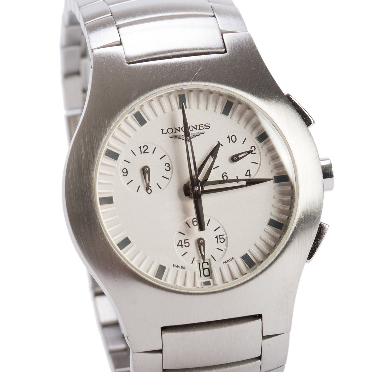 Longines Stainless Steel Oposition 38 MM Chronograph Quartz Watch White Dial w/ Box & Papers