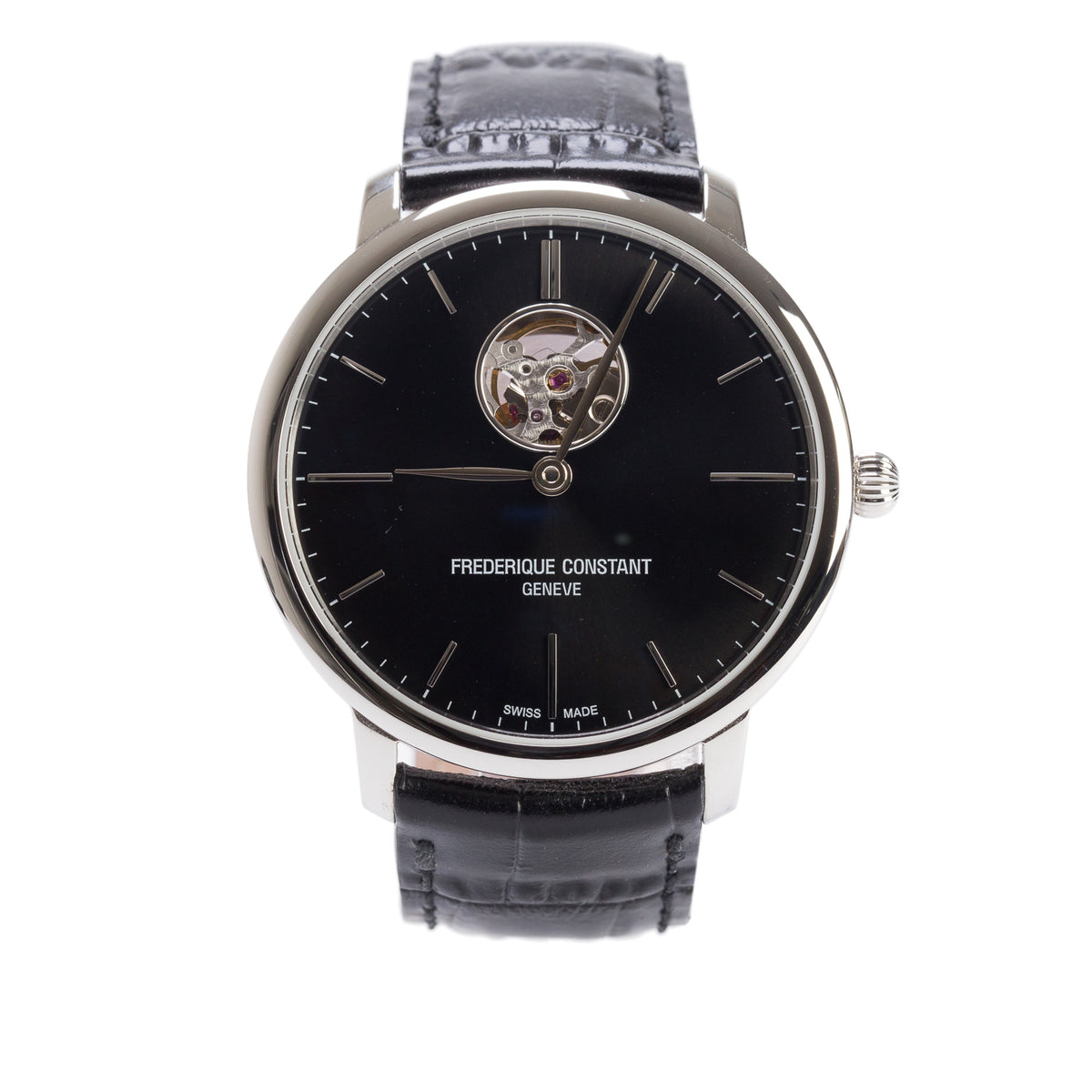 Frederique Constant Stainless Steel Classic Slimline 40 MM Automatic Watch Black Dial w/ Box & Papers