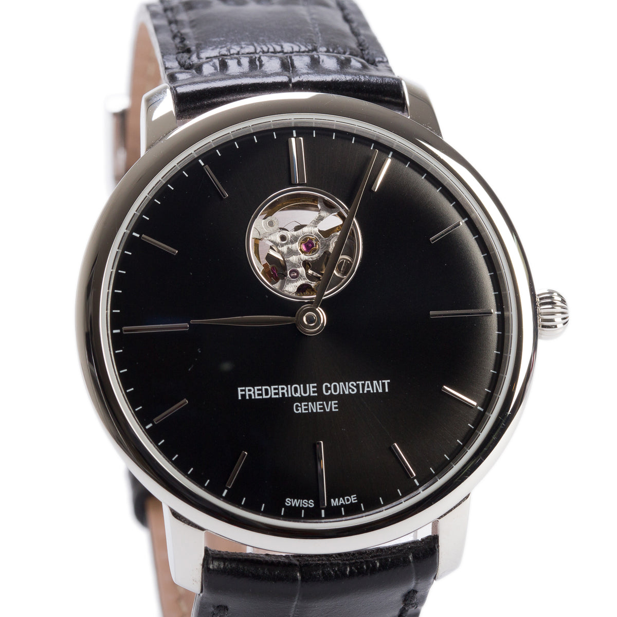 Frederique Constant Stainless Steel Classic Slimline 40 MM Automatic Watch Black Dial w/ Box & Papers