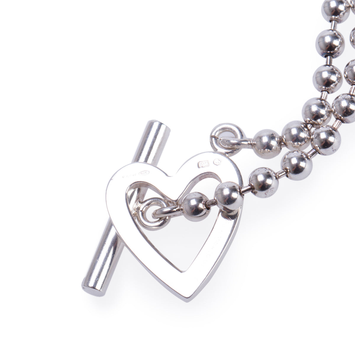 Gucci Sterling Silver Heart Toggle Bead Necklace