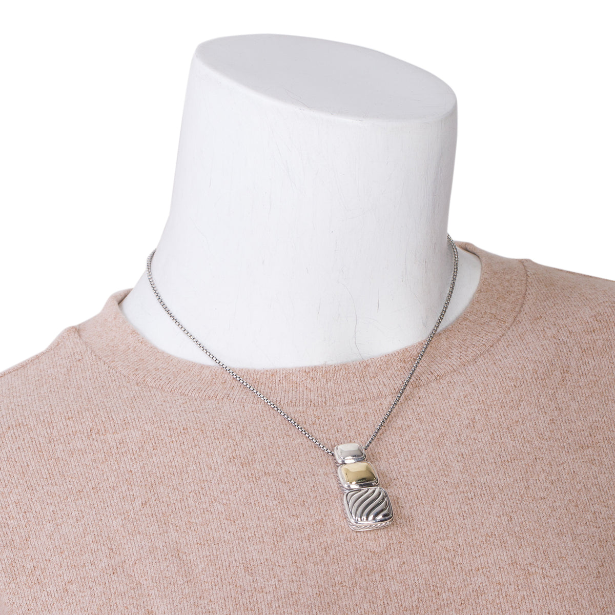 David Yurman Sterling Silver & 18k Yellow Gold Chiclet Triple Drop Pendant Necklace