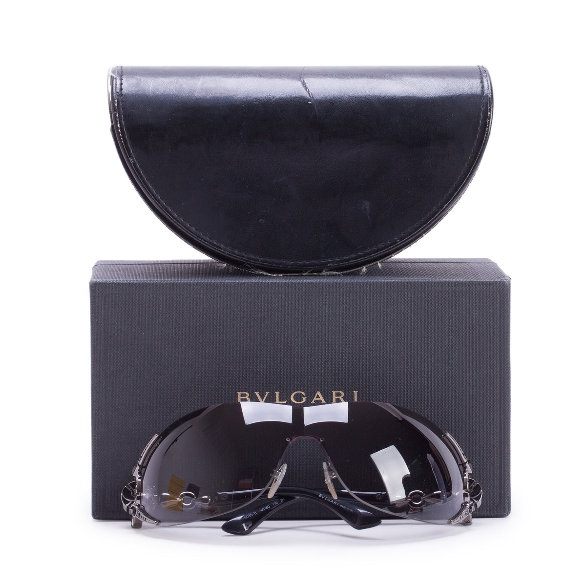 Bvlgari 6039-B Black Acetate Crystal Jewel Rimless Shield Sunglasses w/ Box & case